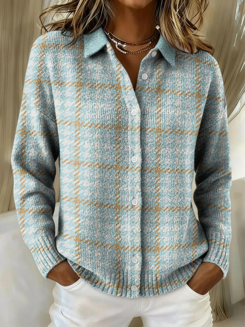 Hilary – Plaid Button-Up Knit Cardigan