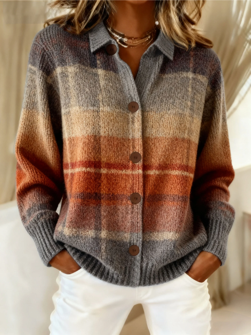 Peggy – Plaid Button-Up Knit Cardigan