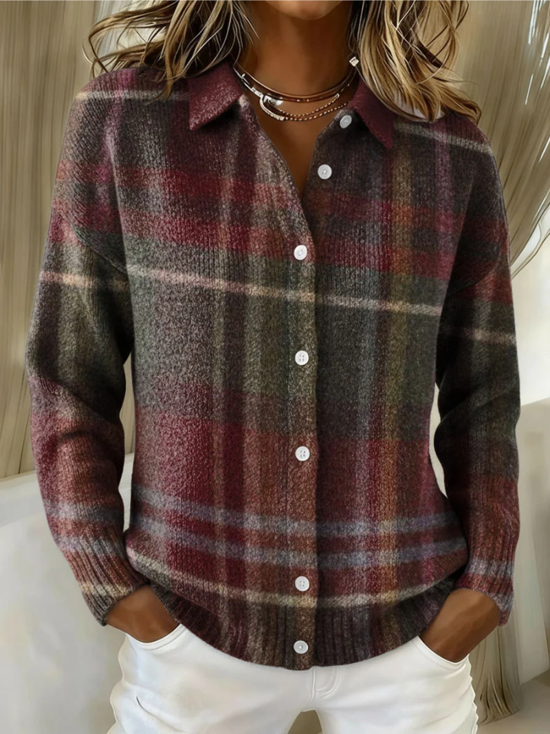 Morven – Plaid Button-Up Knit Cardigan