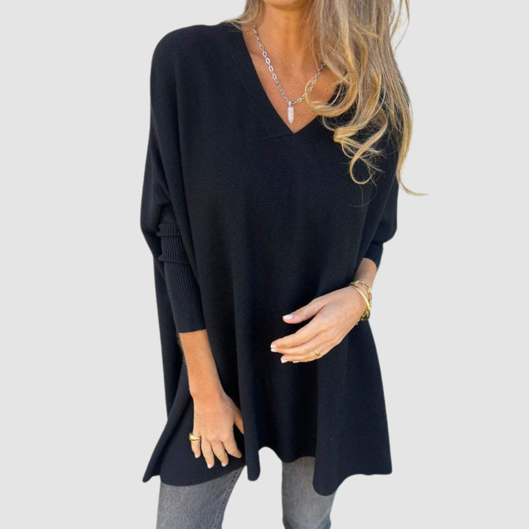 Jemima – Relaxed V-Neck Knit Jumper