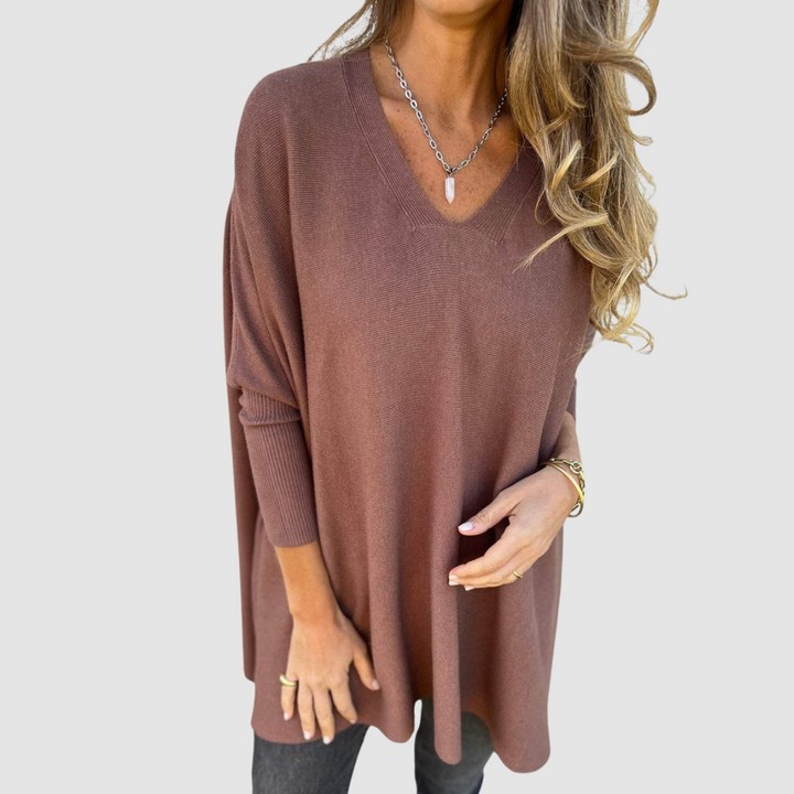 Jemima – Relaxed V-Neck Knit Jumper