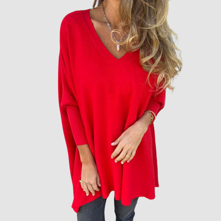 Jemima – Relaxed V-Neck Knit Jumper