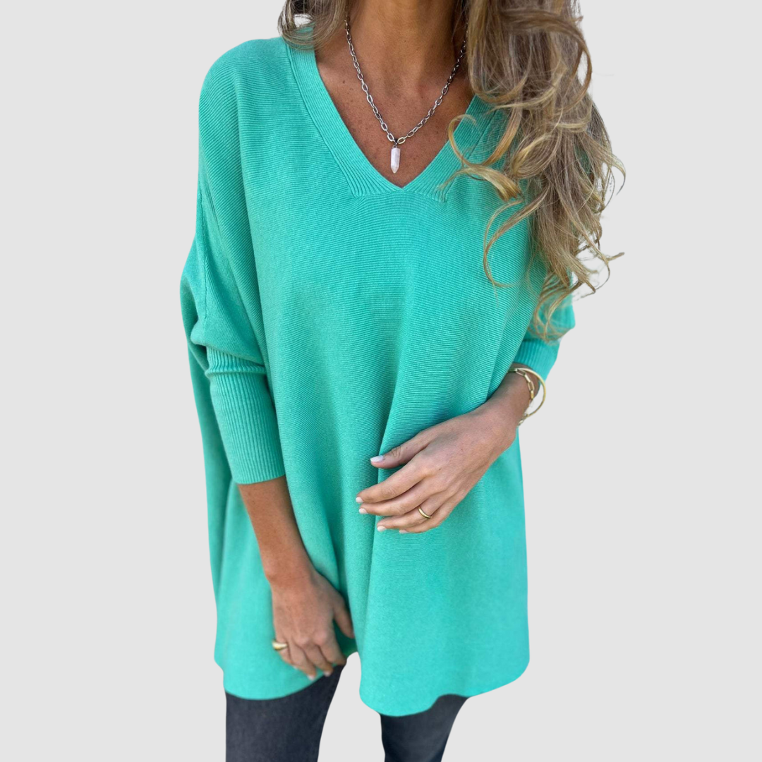 Jemima – Relaxed V-Neck Knit Jumper