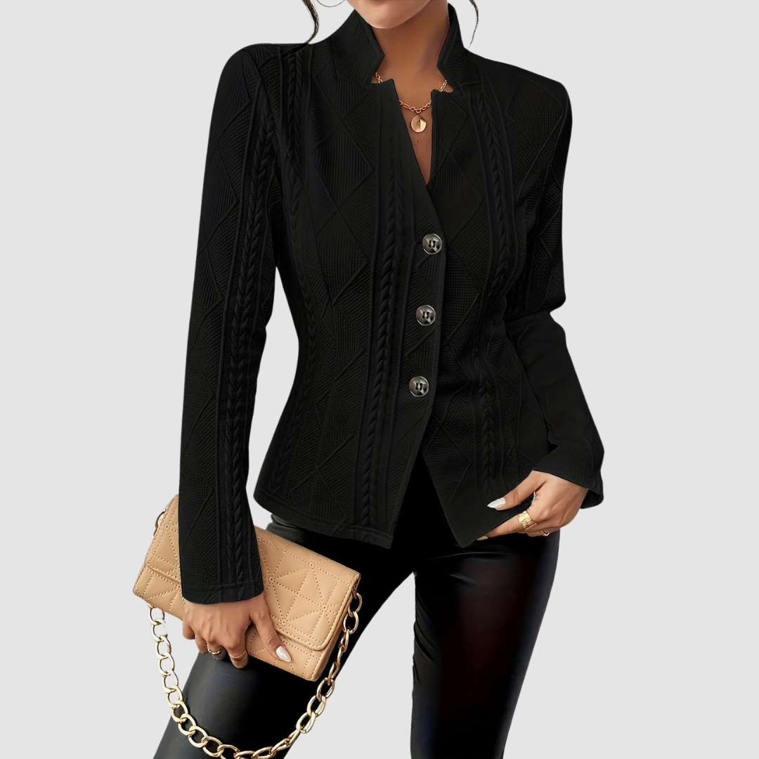 Brenda – Textured Button-Front Structured Cardigan