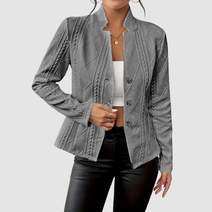 Brenda – Textured Button-Front Structured Cardigan
