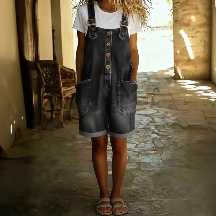 Catherine – Denim-Look Short Dungarees