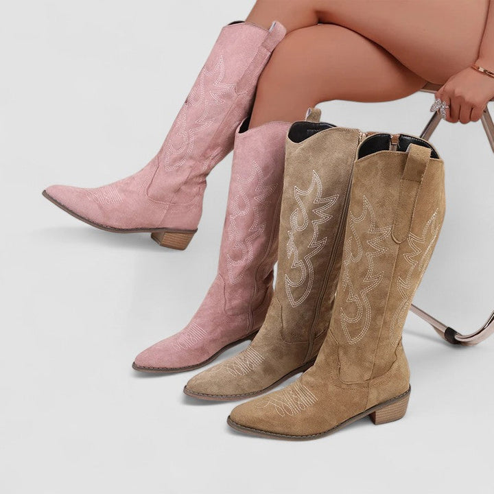 Roberta – Embroidered Western Knee-High Boots