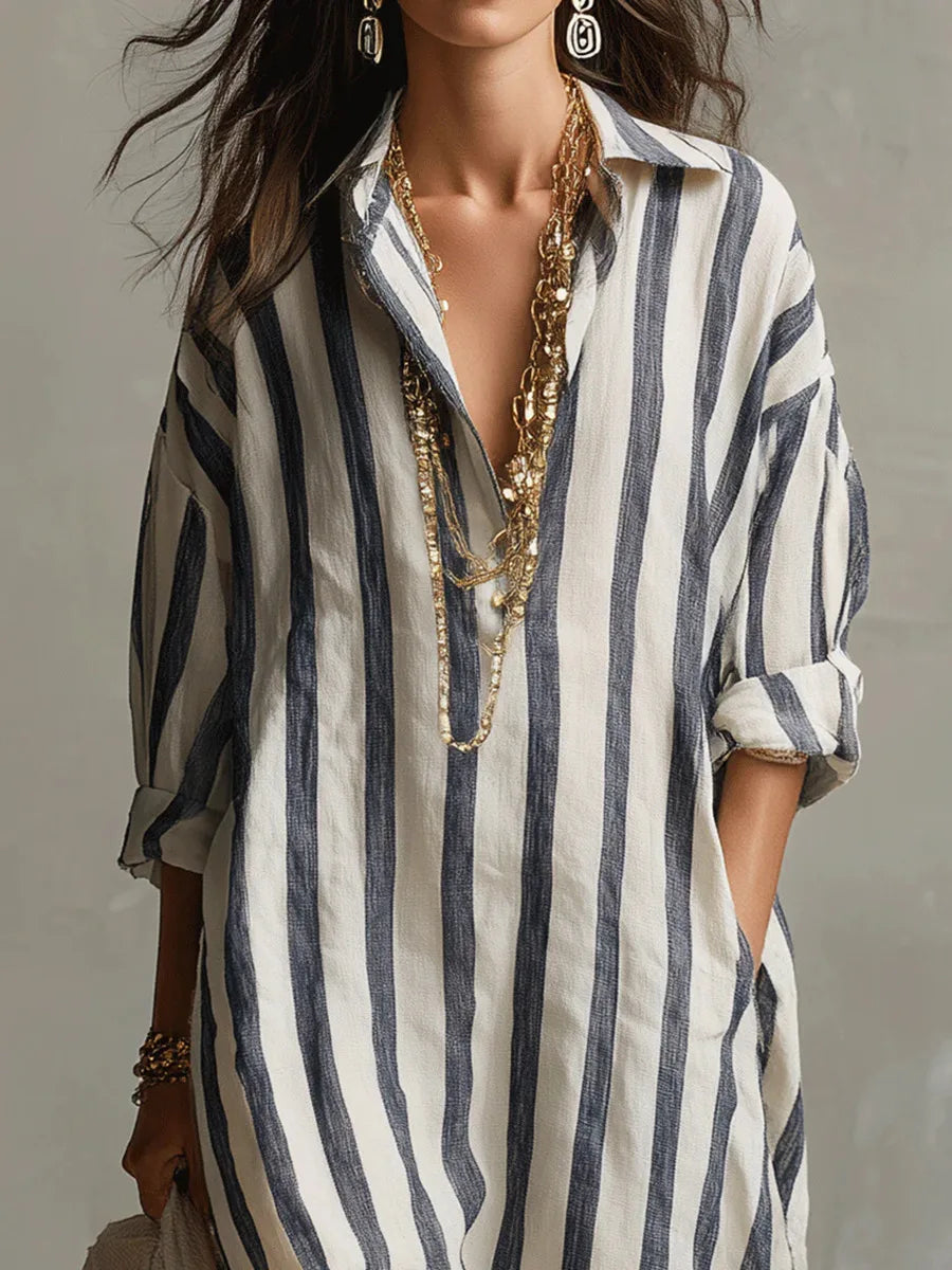 Clemency – Striped Relaxed Shirt Midi Dress