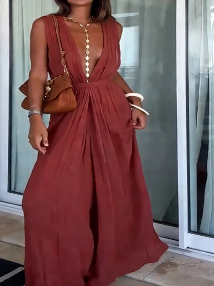 Tilly – Elegant Deep V Wide Leg Jumpsuit