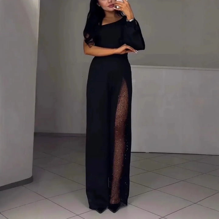 Clemency – Mesh Panel Wide-Leg Jumpsuit
