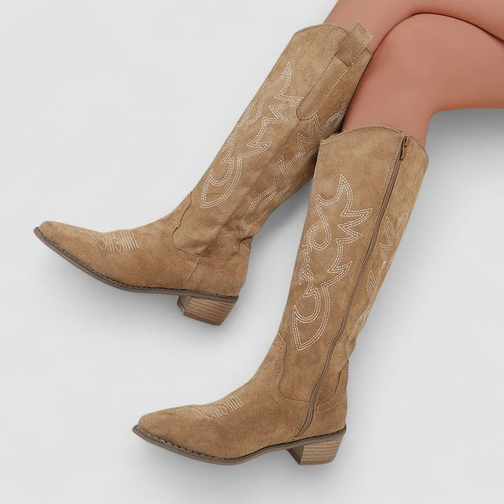 Roberta – Embroidered Western Knee-High Boots