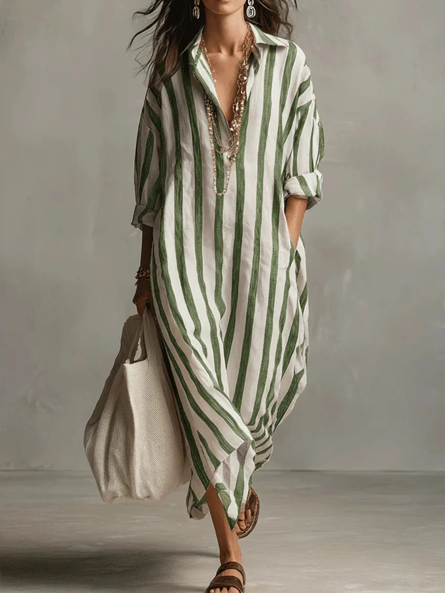 Clemency – Striped Relaxed Shirt Midi Dress