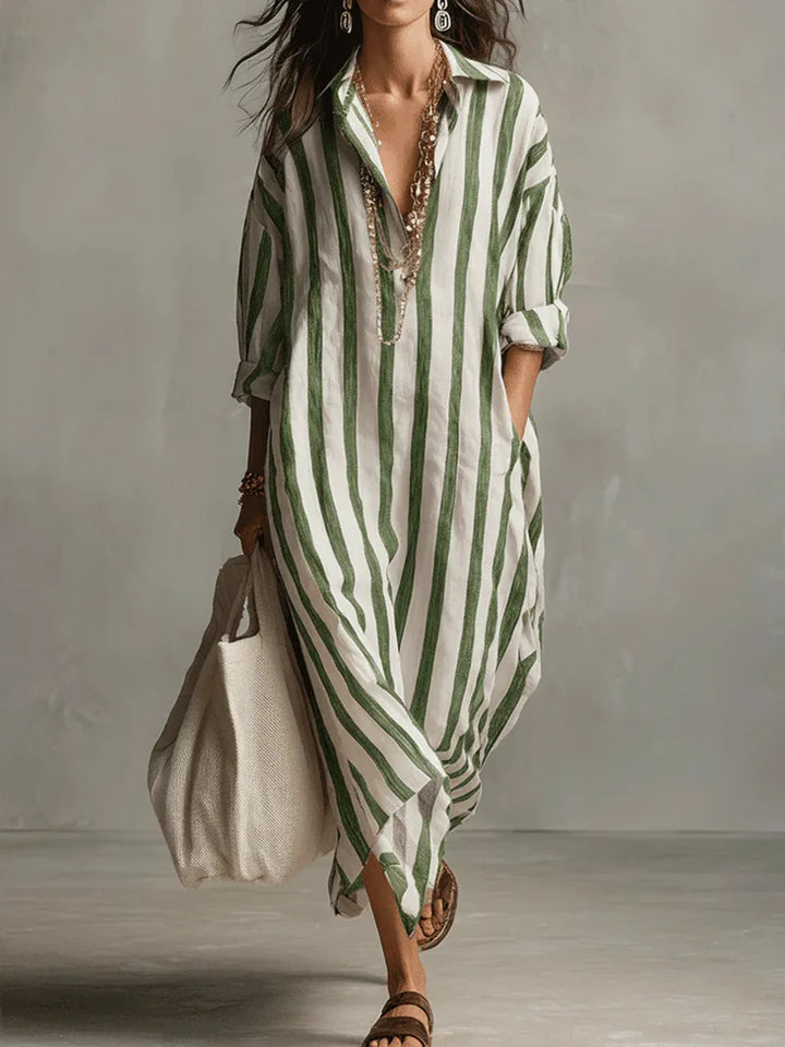 Clemency – Striped Relaxed Shirt Midi Dress