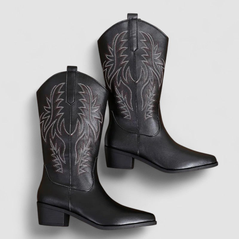 Imelda – Embroidered Western Knee-High Boots