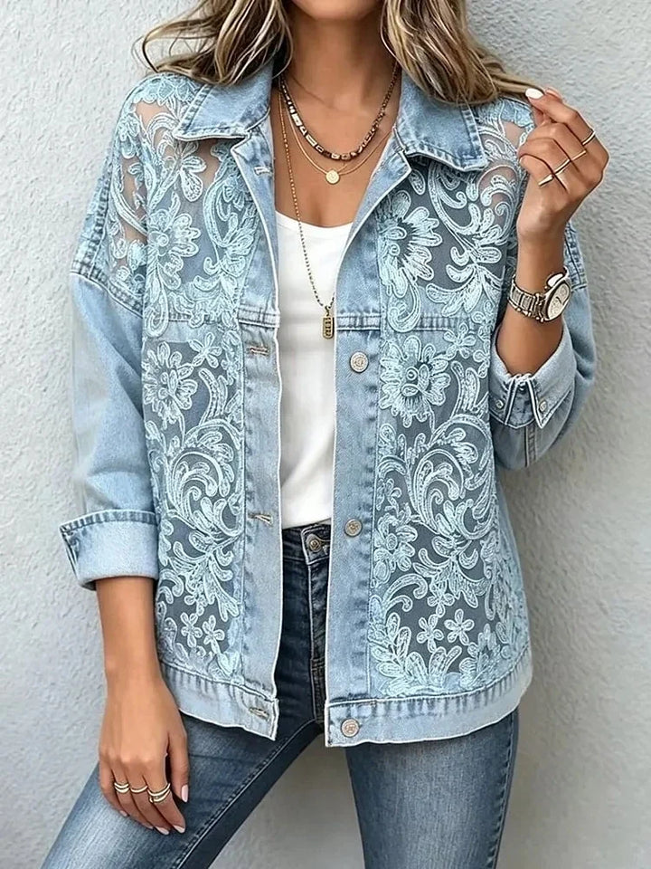 Annette – Floral Lace Panel Denim Jacket