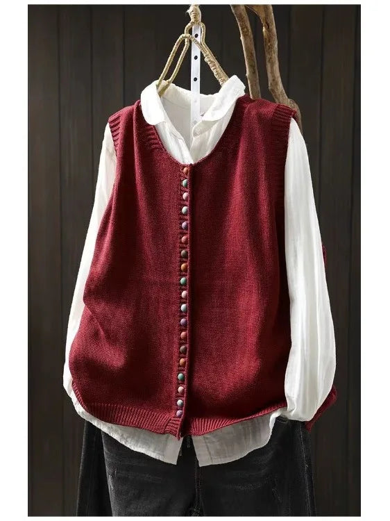 Isobel – Knitted Button-Front Sleeveless Vest
