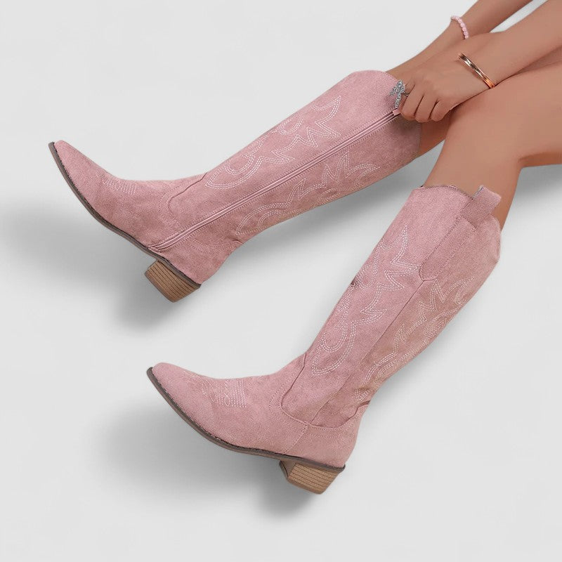 Roberta – Embroidered Western Knee-High Boots