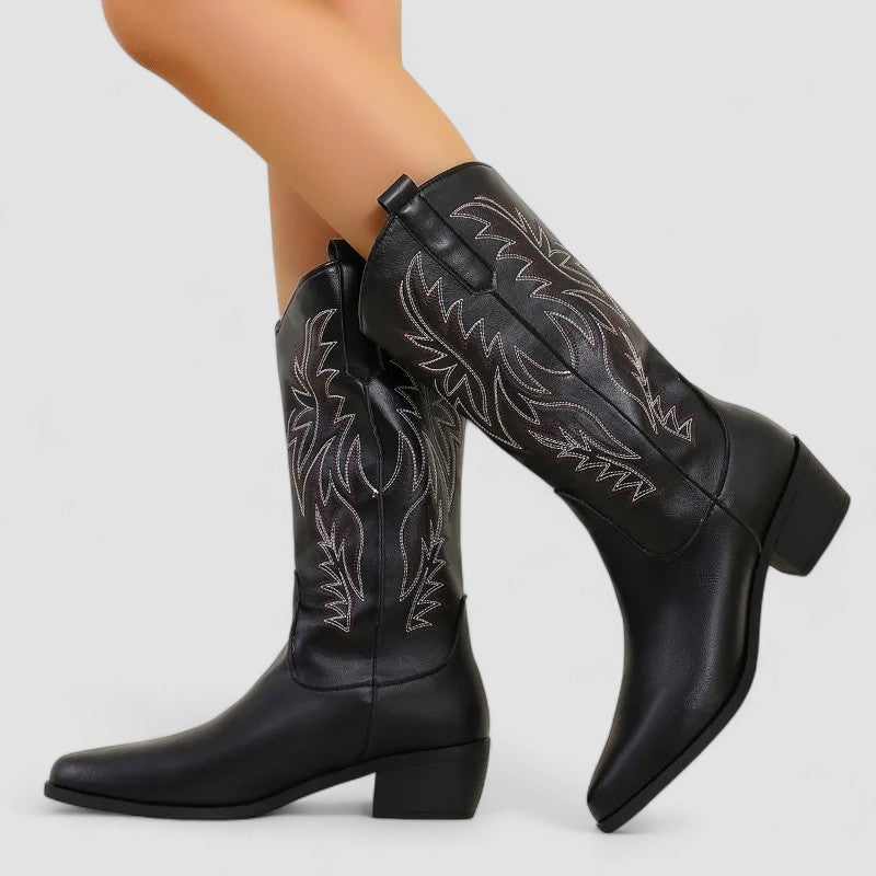 Imelda – Embroidered Western Knee-High Boots
