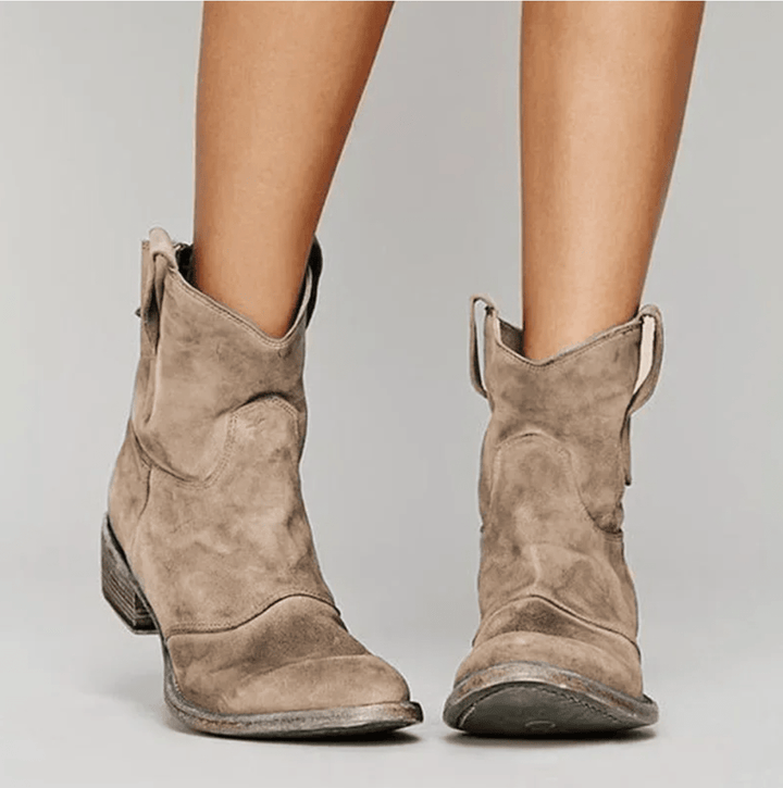 Pamela – Suede Western Ankle Boots