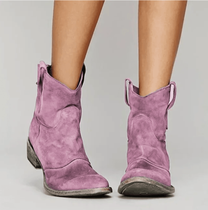 Pamela – Suede Western Ankle Boots