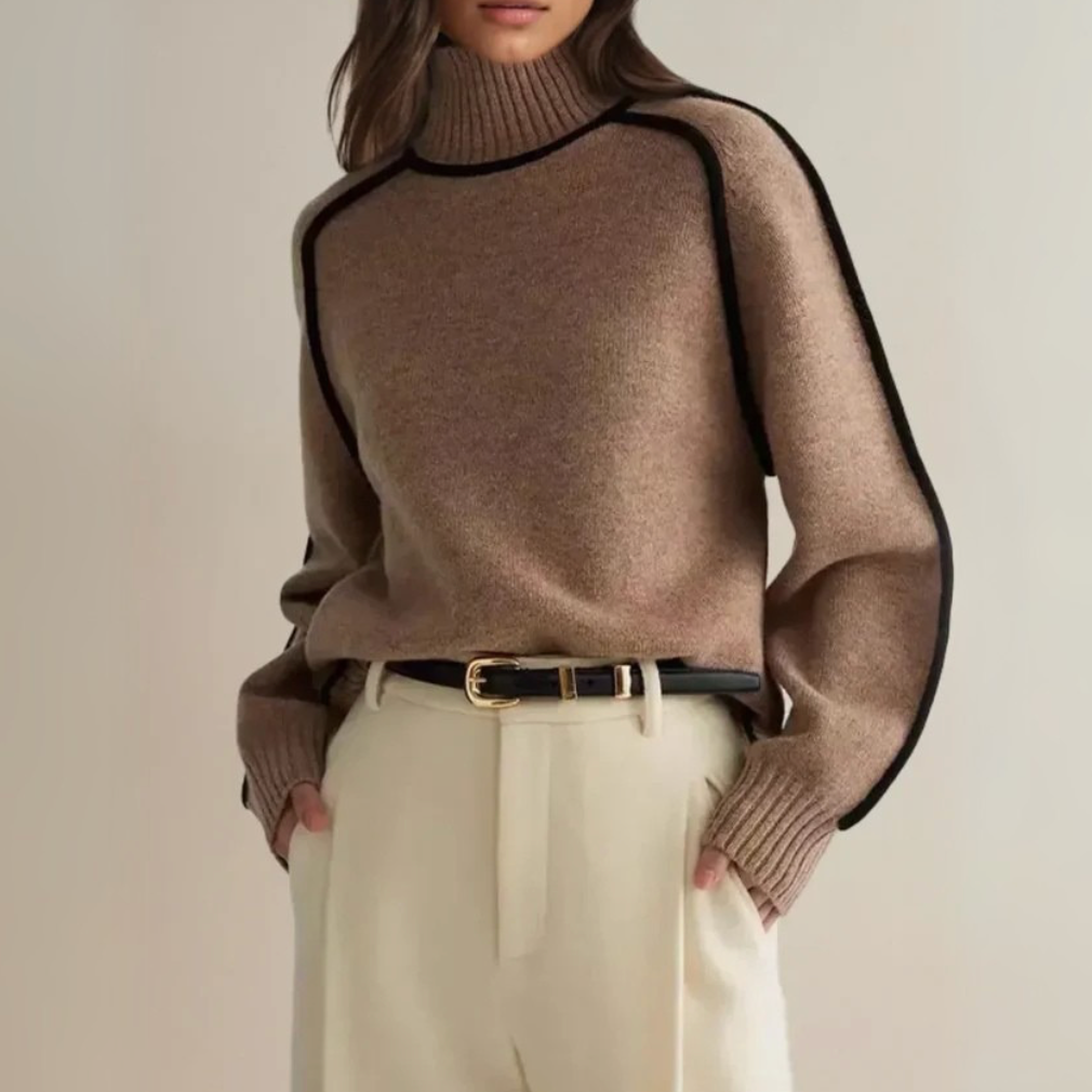 Marina – Contrast Piping Turtleneck Jumper