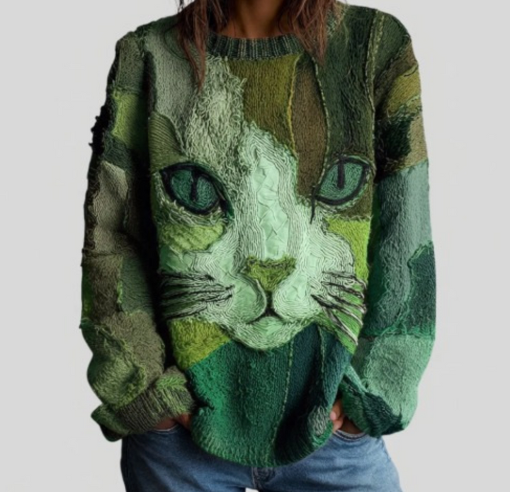Carole – Artistic Cat Print Knit Jumper