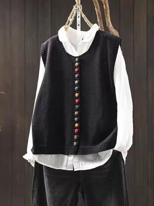 Isobel – Knitted Button-Front Sleeveless Vest