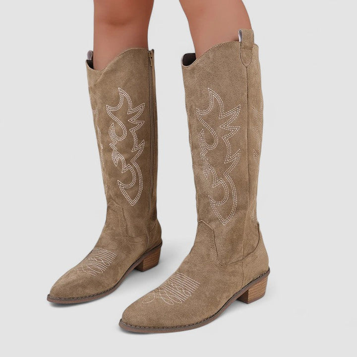 Roberta – Embroidered Western Knee-High Boots