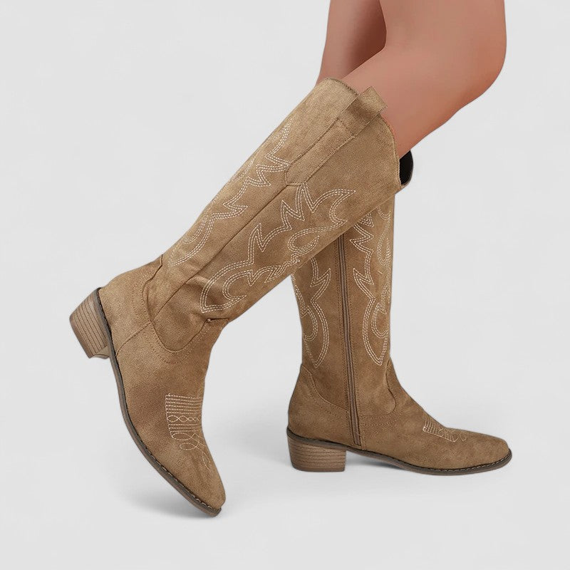 Roberta – Embroidered Western Knee-High Boots