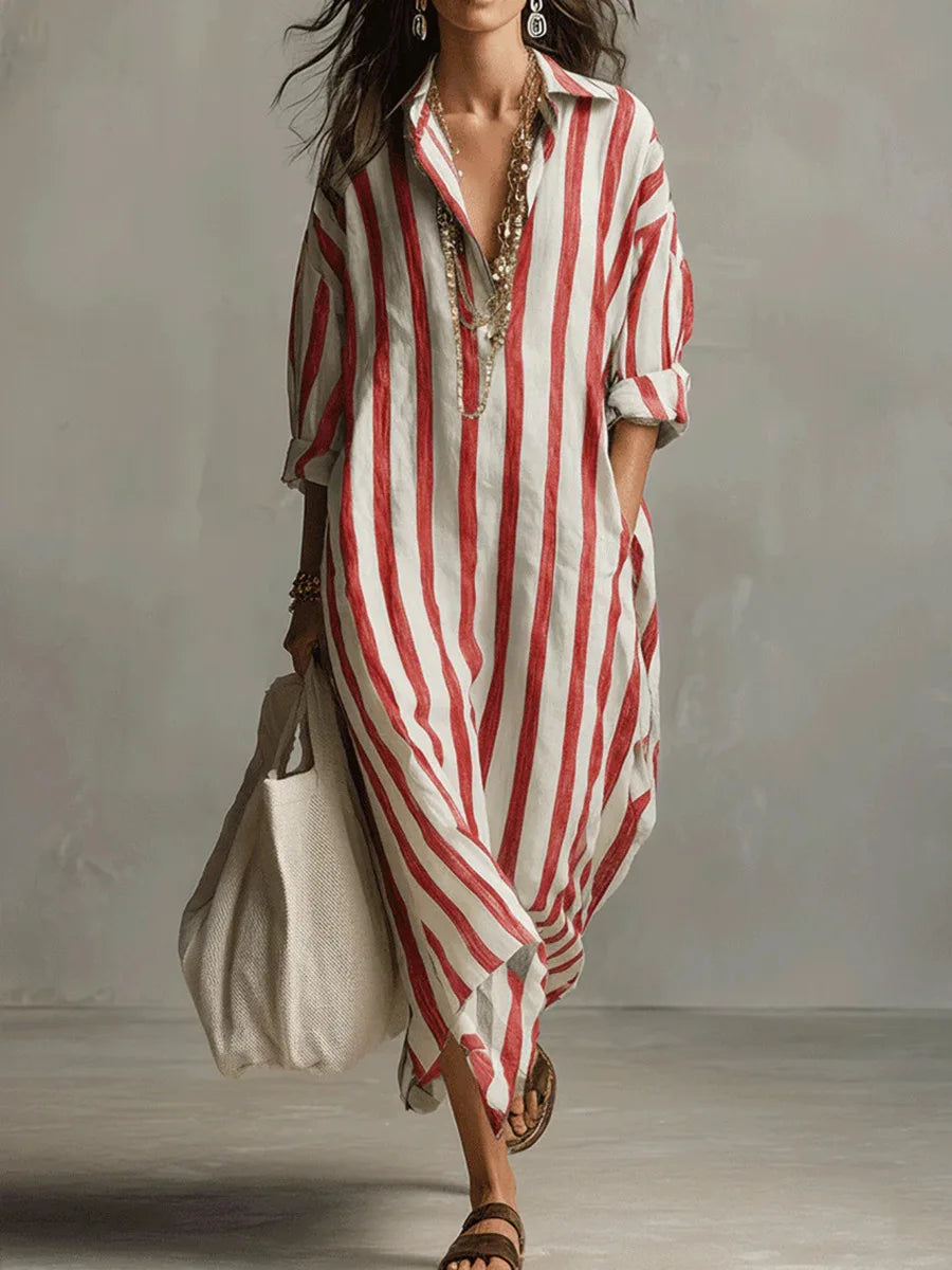 Clemency – Striped Relaxed Shirt Midi Dress