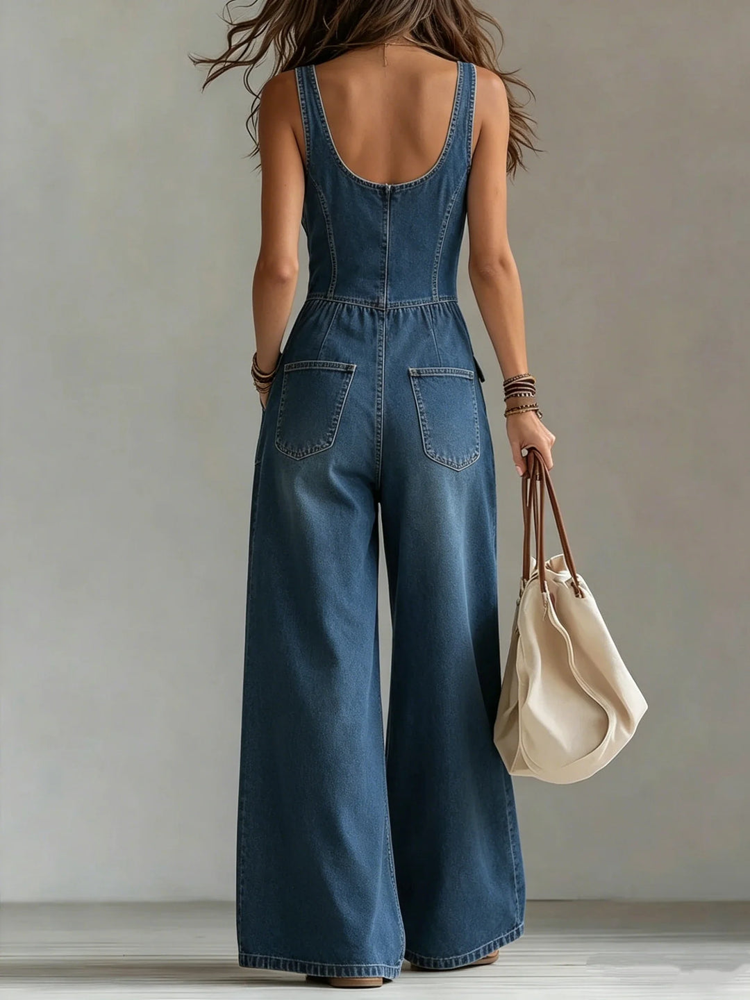 Roseanne – Wide Leg Denim-Look Jumpsuit