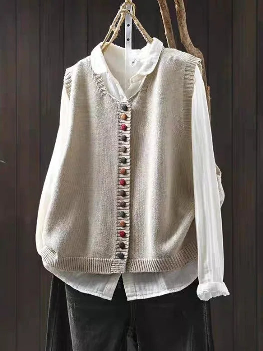 Isobel – Knitted Button-Front Sleeveless Vest