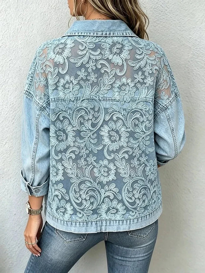 Annette – Floral Lace Panel Denim Jacket