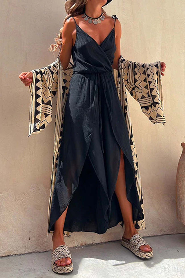 Janet – Wrap Maxi Dress with Tie Shoulders