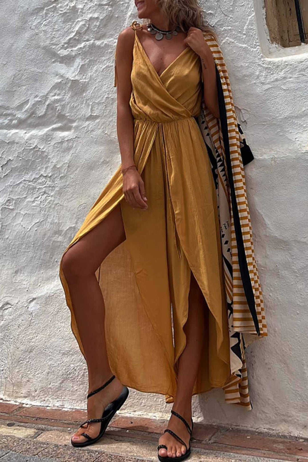 Janet – Wrap Maxi Dress with Tie Shoulders