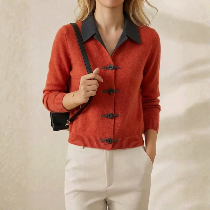 Jacqueline – Collared Knit Cardigan with Toggle Buttons