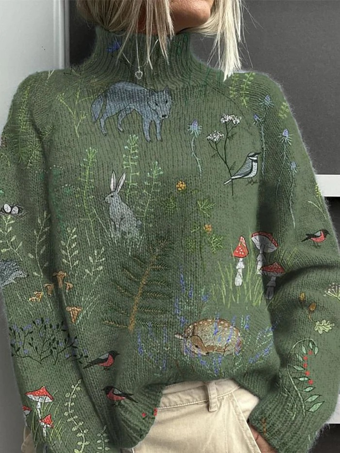 Mirielle | Animal Pattern Printed Knit Polo Neck Pullover Jumper