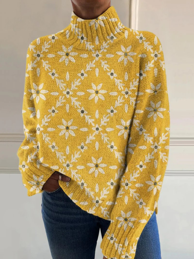 Rhoda – Floral Knit Turtleneck Jumper