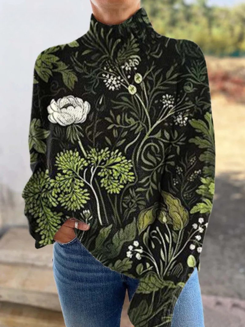 Kitty – Botanical Floral Turtleneck Jumper