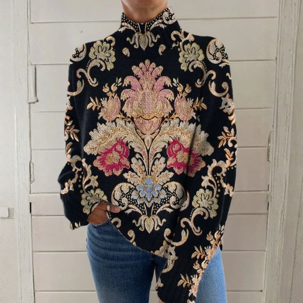 Roseanne – Baroque Floral Mock Neck Jumper