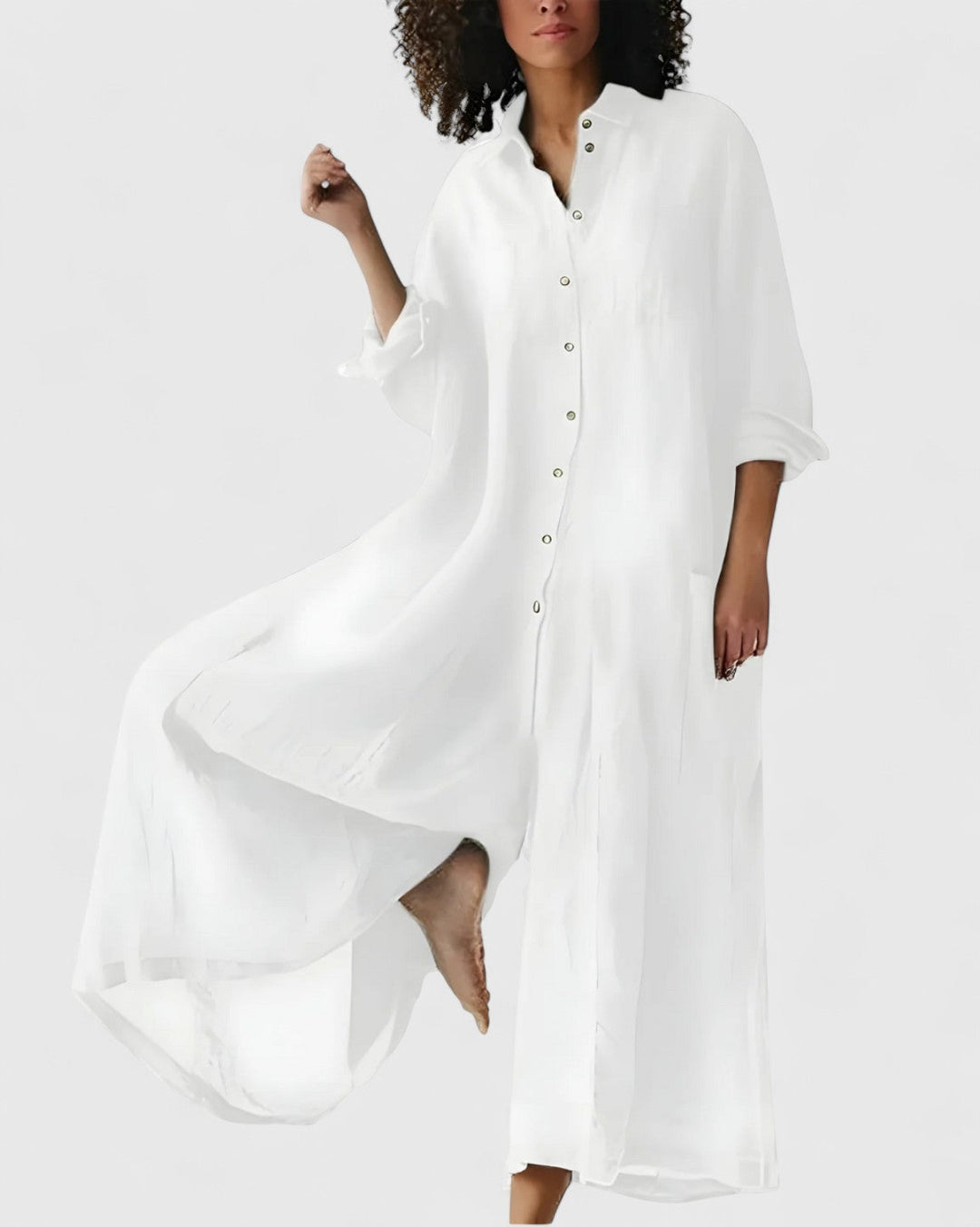 Ursula – Linen-Look Button-Down Midi Dress