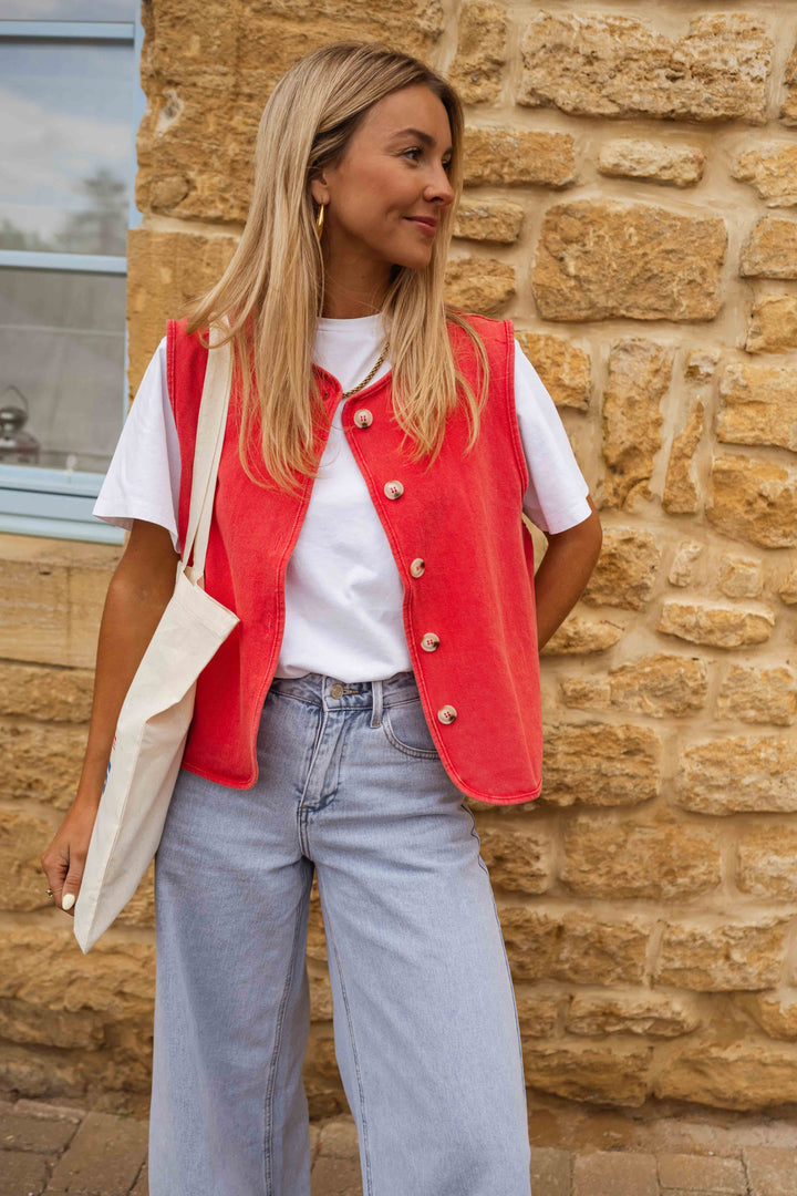 Muriel – Vintage Button-Front Sleeveless Waistcoat