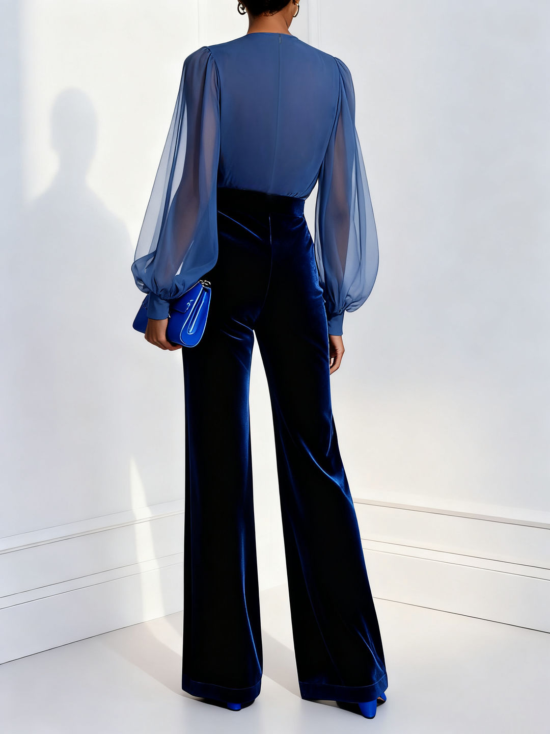 Leonora – Velvet and Chiffon-Look Wide Leg Jumpsuit