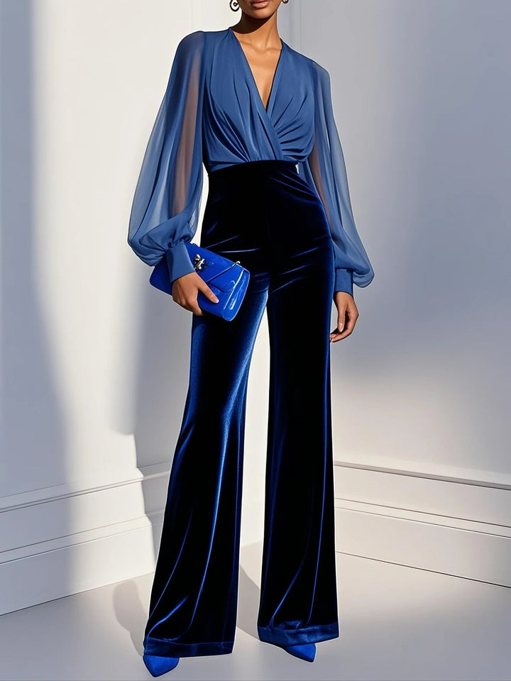 Leonora – Velvet and Chiffon-Look Wide Leg Jumpsuit