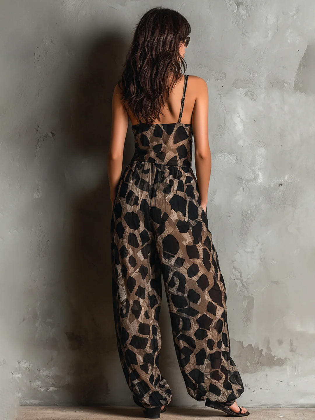 Bronagh – Wide-Leg Printed Spaghetti Strap Jumpsuit