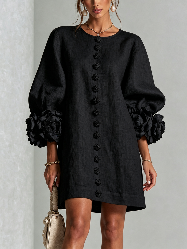 Polly – Floral Cuff Button-Front Mini Dress