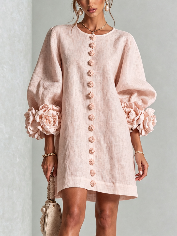 Polly – Floral Cuff Button-Front Mini Dress