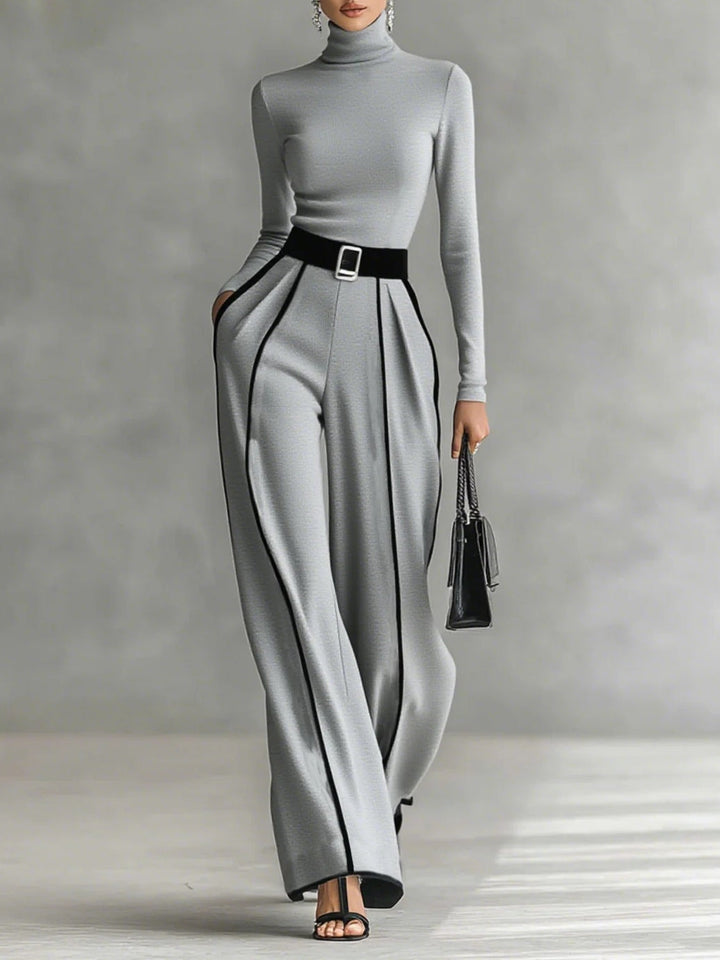 Violet | Polo Neck Wide-Leg Trousers Set