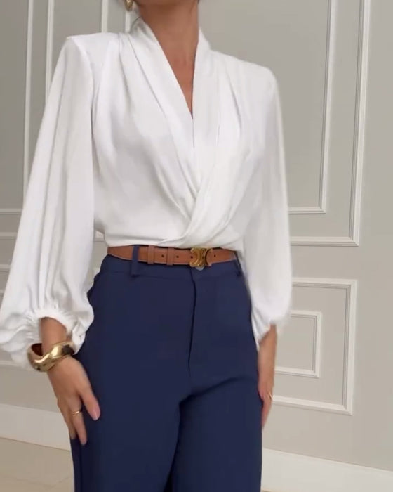 Caoimhe – V-Neck Lantern Sleeve Blouse