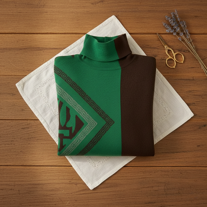 Rhiannon – Turtleneck Jumper with Graphic Detail